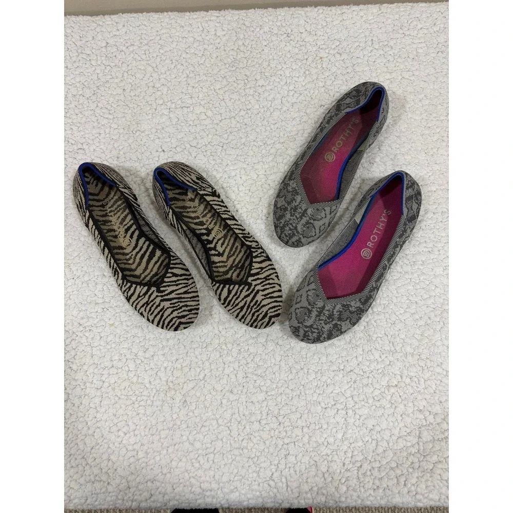 Rothys Womens 12 Zebra Floral Print Ballet Flats The Flat 2 Pair Bundle Wash